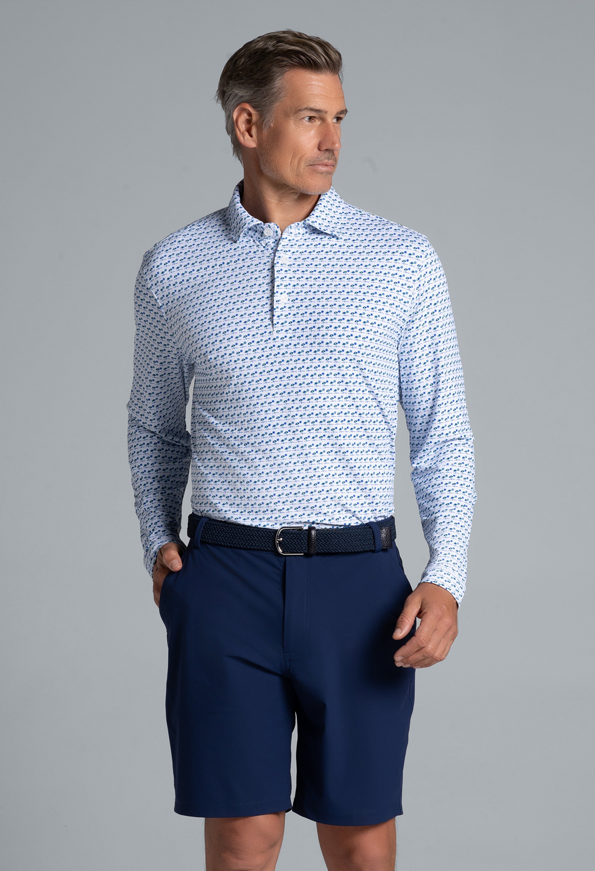 Beach Day Print Long Sleeve Polo – 95174 (Modern Fit)